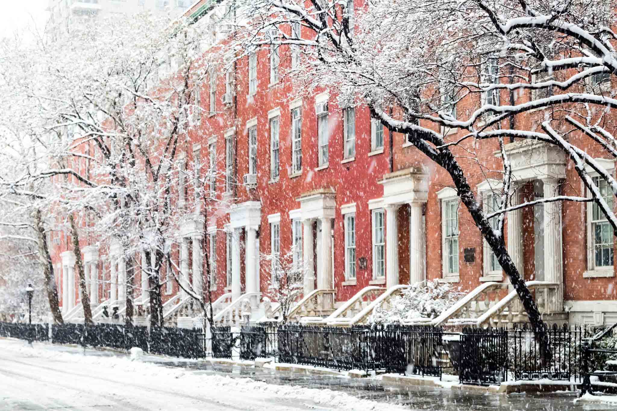 A Suffolk County block of homes during a winter storm.